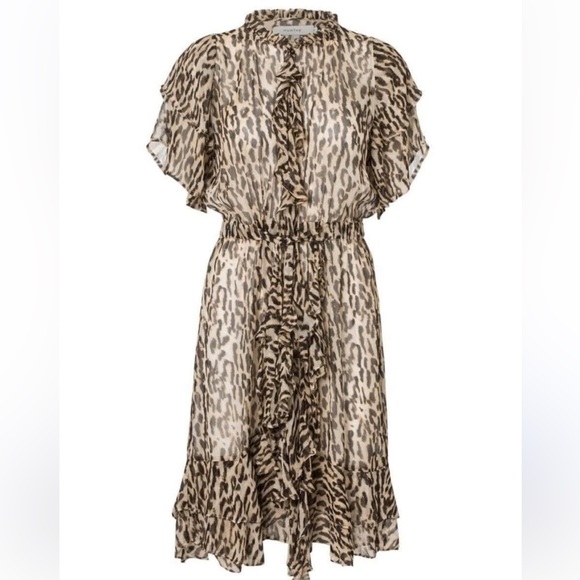 Munthe Gladiator Leopard Ruffle V Neck Midi Dress Women’s Sz 40 - Picture 2 of 8